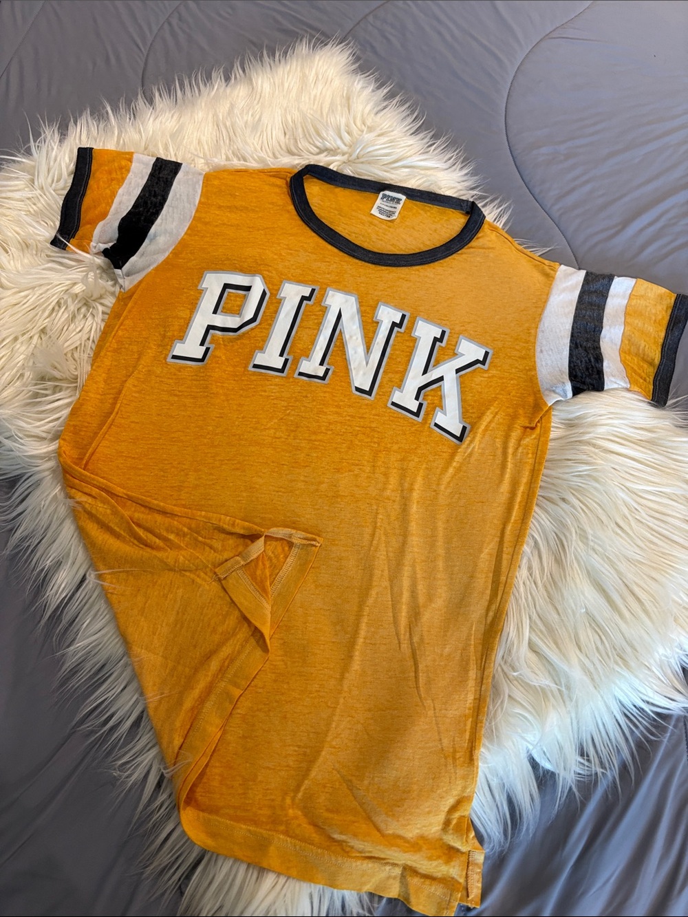 Victoria's Secret PINK Mustard Yellow Graphic Tee